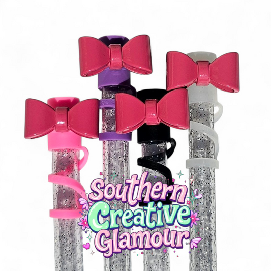Pink Mini Bow Tie Silicone 10mm Straw Toppers
