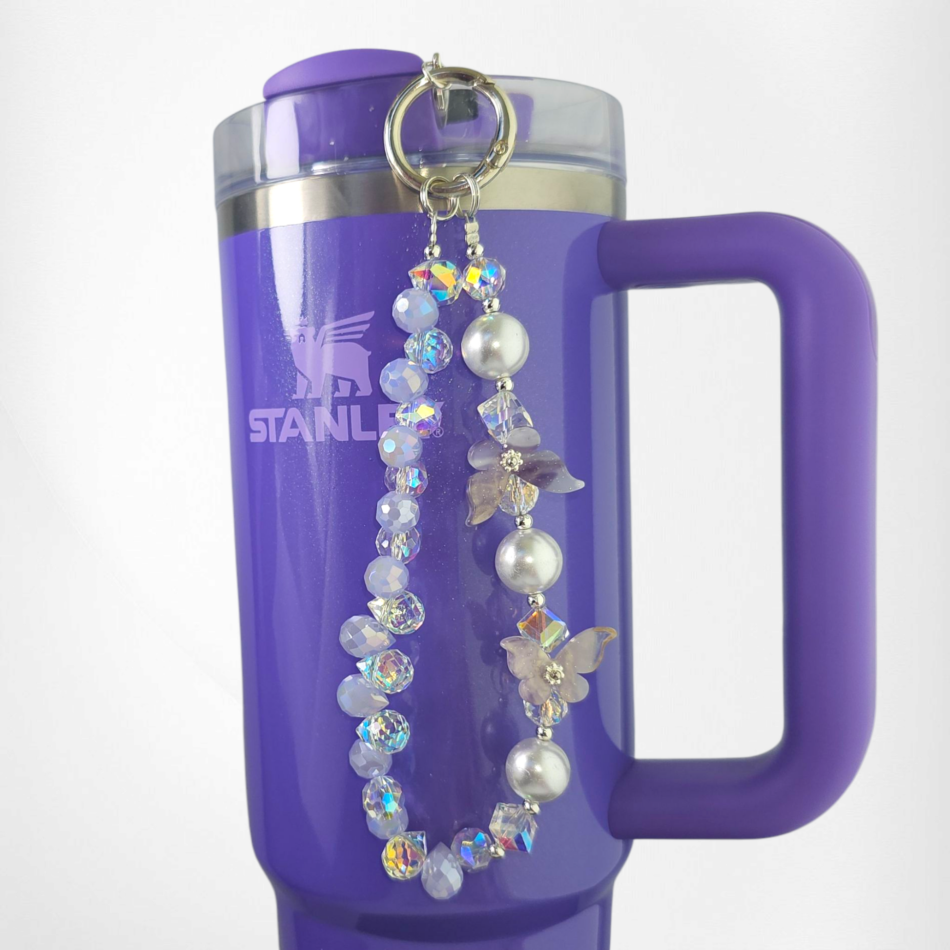 Crystal Beaded Butterfly Tumbler Charm Bracelet  - Purple 