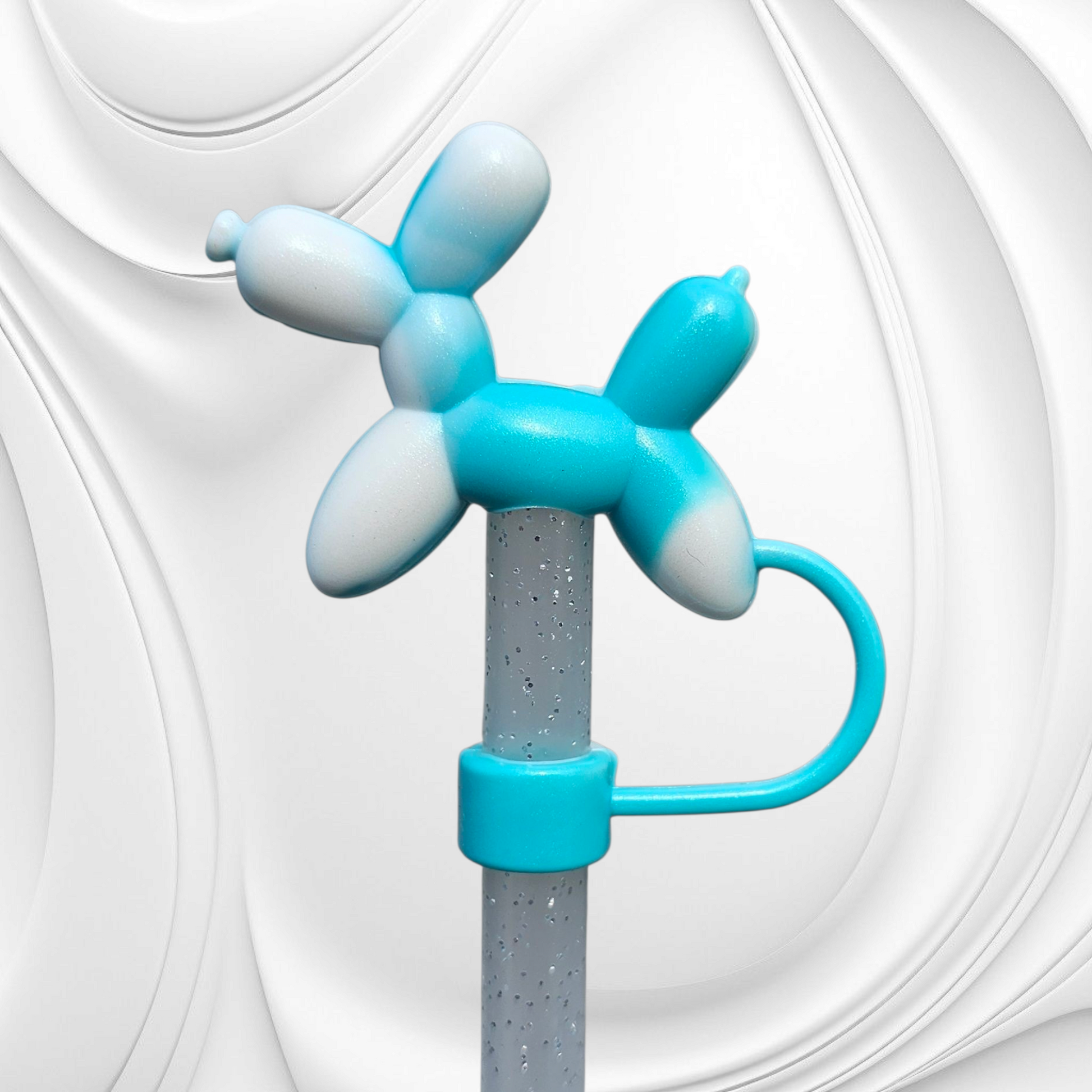 Tiffany Blue Shimmer 3D Silicone Balloon Dog Straw Topper. 