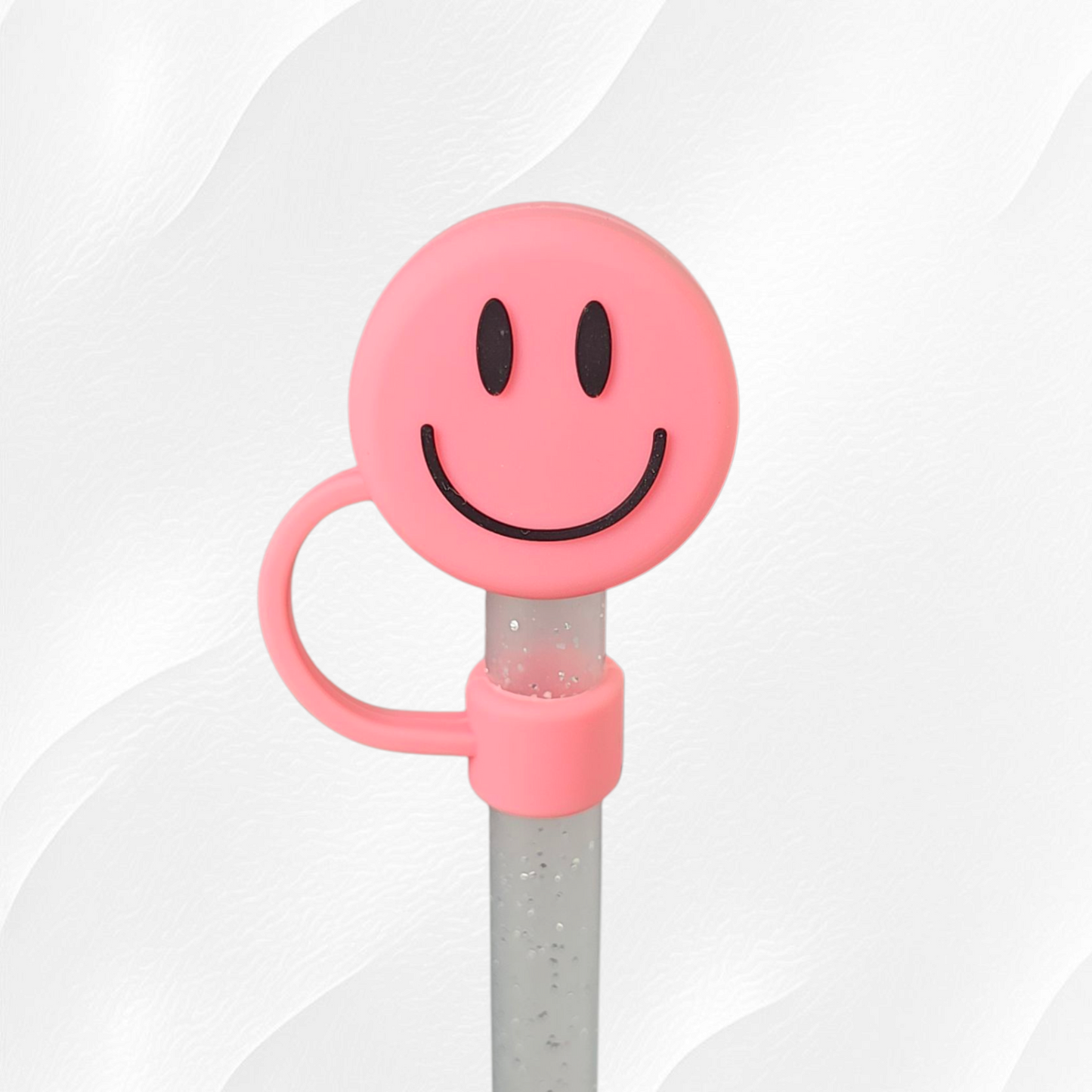 Smiley Face 3D Silicone Straw Topper  - Hot Pink