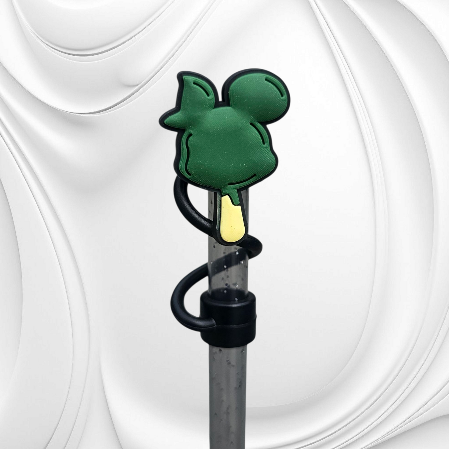 St. Patrick's Day Lucky Mickey Mouse Candy Apple 8mm Silicone Straw Topper. 