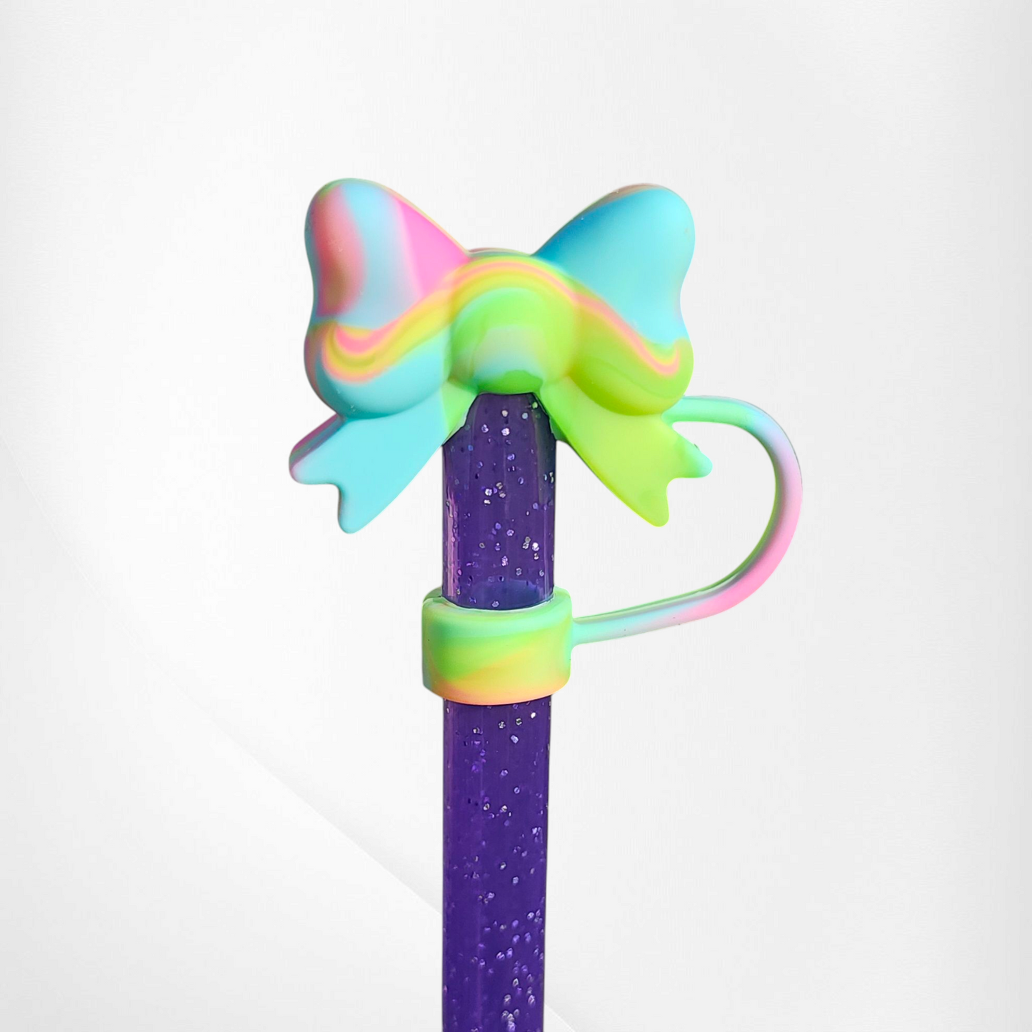 Tye-Die fun bow straw topper  - straw cover. Colors are pink, yellow, green, and Teal by Southern Creative Glamour 