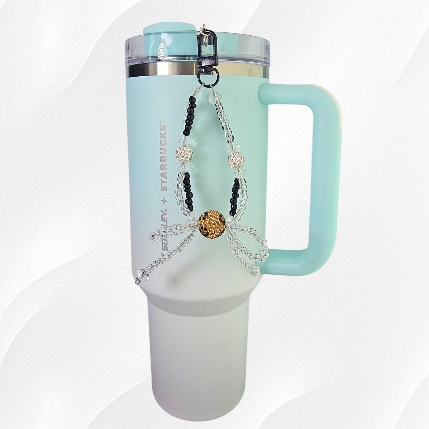 Beaded Glitter Bow Tumbler Straw Charm