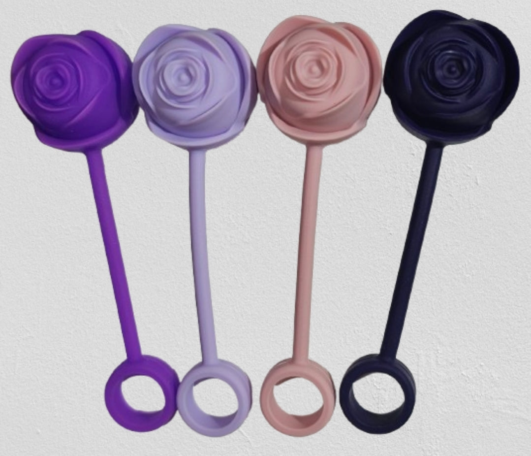Shades of purple Rose Bouquet 3D Silicone Straw Toppers  - Straw Covers  - Set of 4