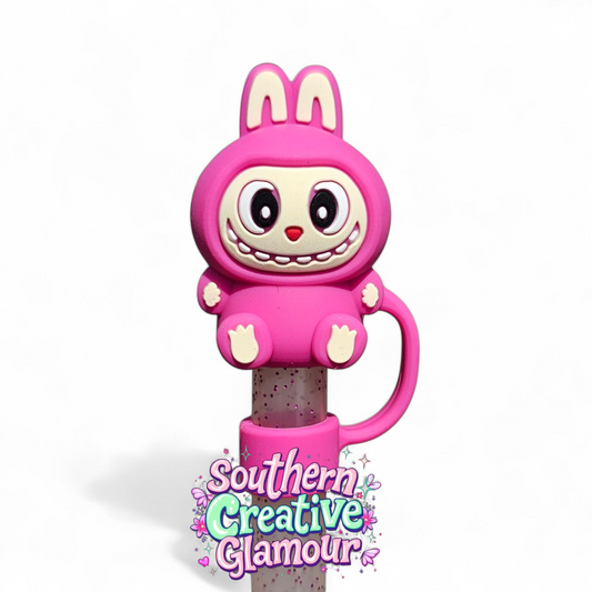 Malibu Pink 3D Labubu Silicone 10mm Straw Toppers by Southern Creative Glamour 