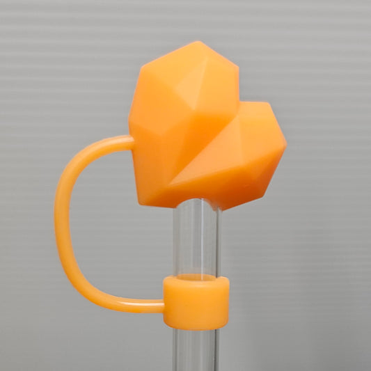 Valentine's Day Silicone Straw Topper  - Orange Diamond Heart