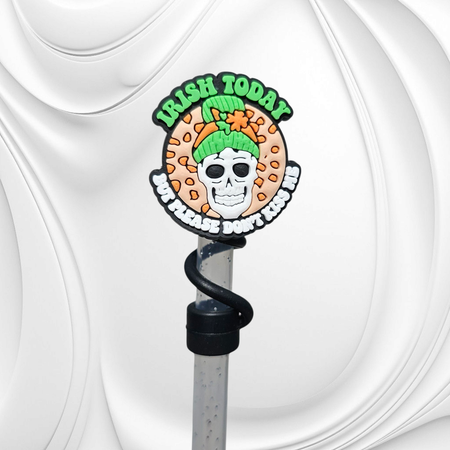 St. Patrick's Day Lucky Skellington 8mm Silicone Straw Toppers