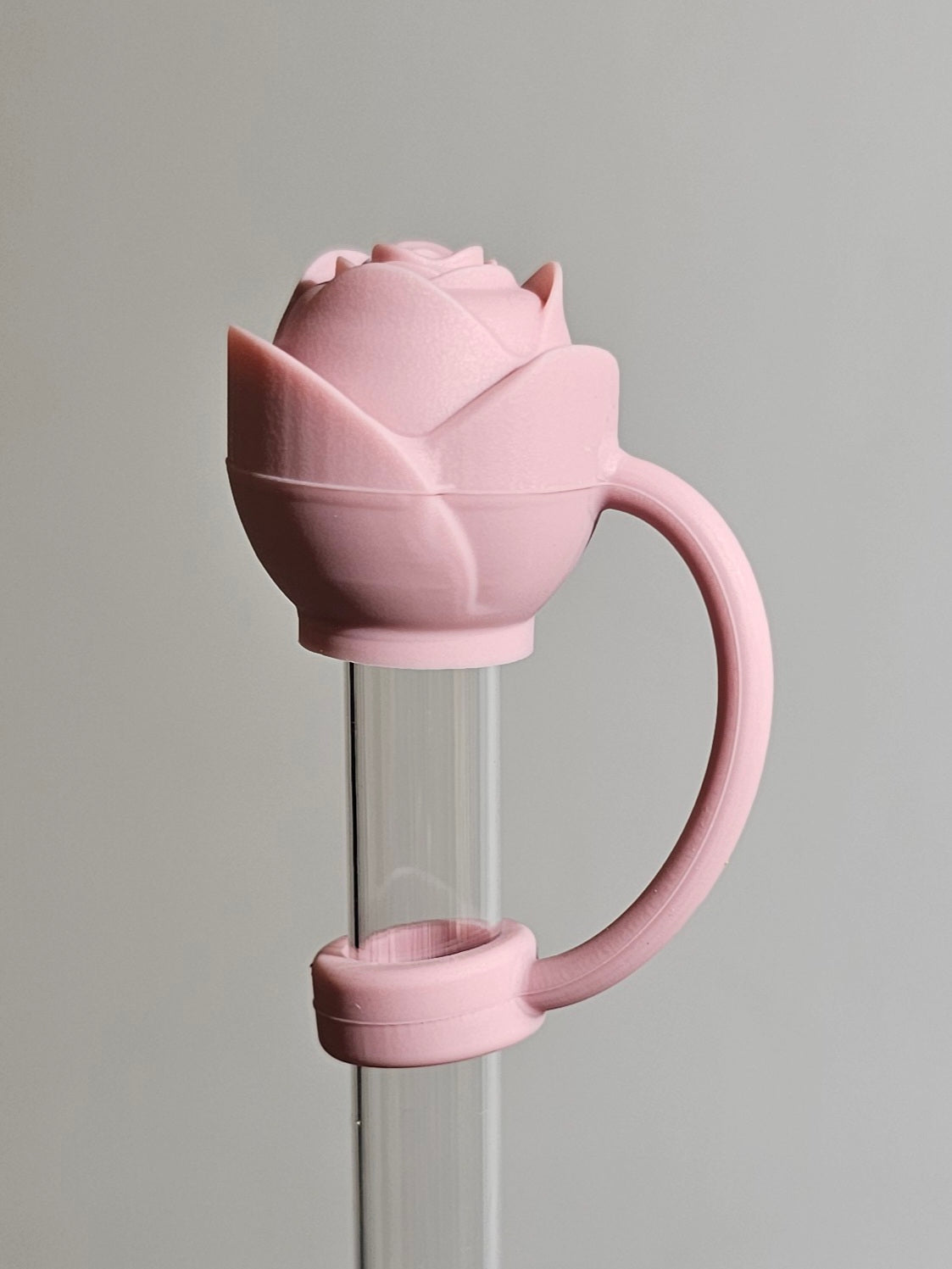 Rose 3D Silicone Straw Topper  - Straw Cover  - Blush Pink 
