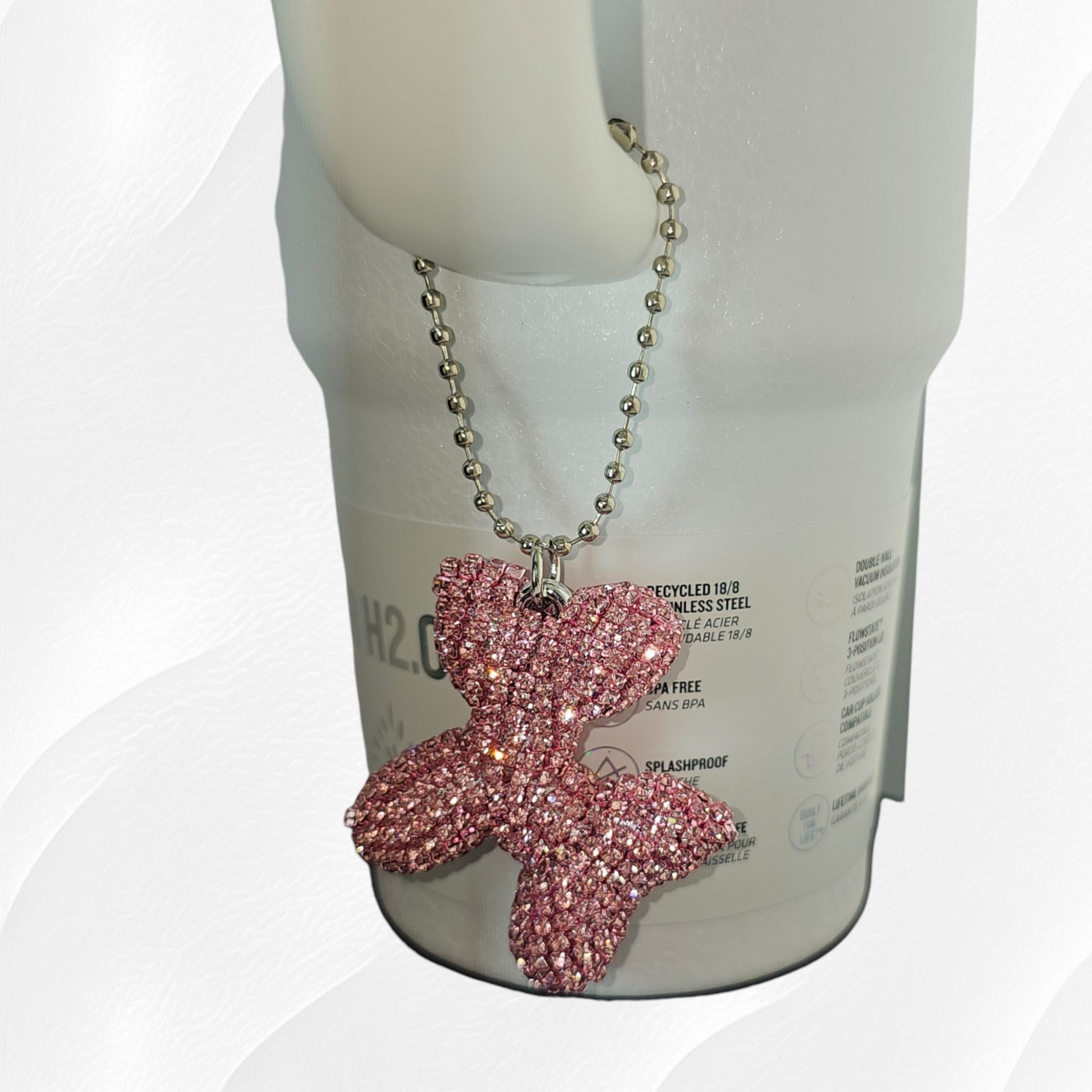 Rhinestone Glitter Pink balloon dog tumbler charm. 