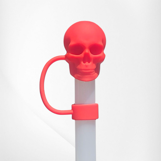 Halloween Skull 3D Silicone Straw Topper  - Red