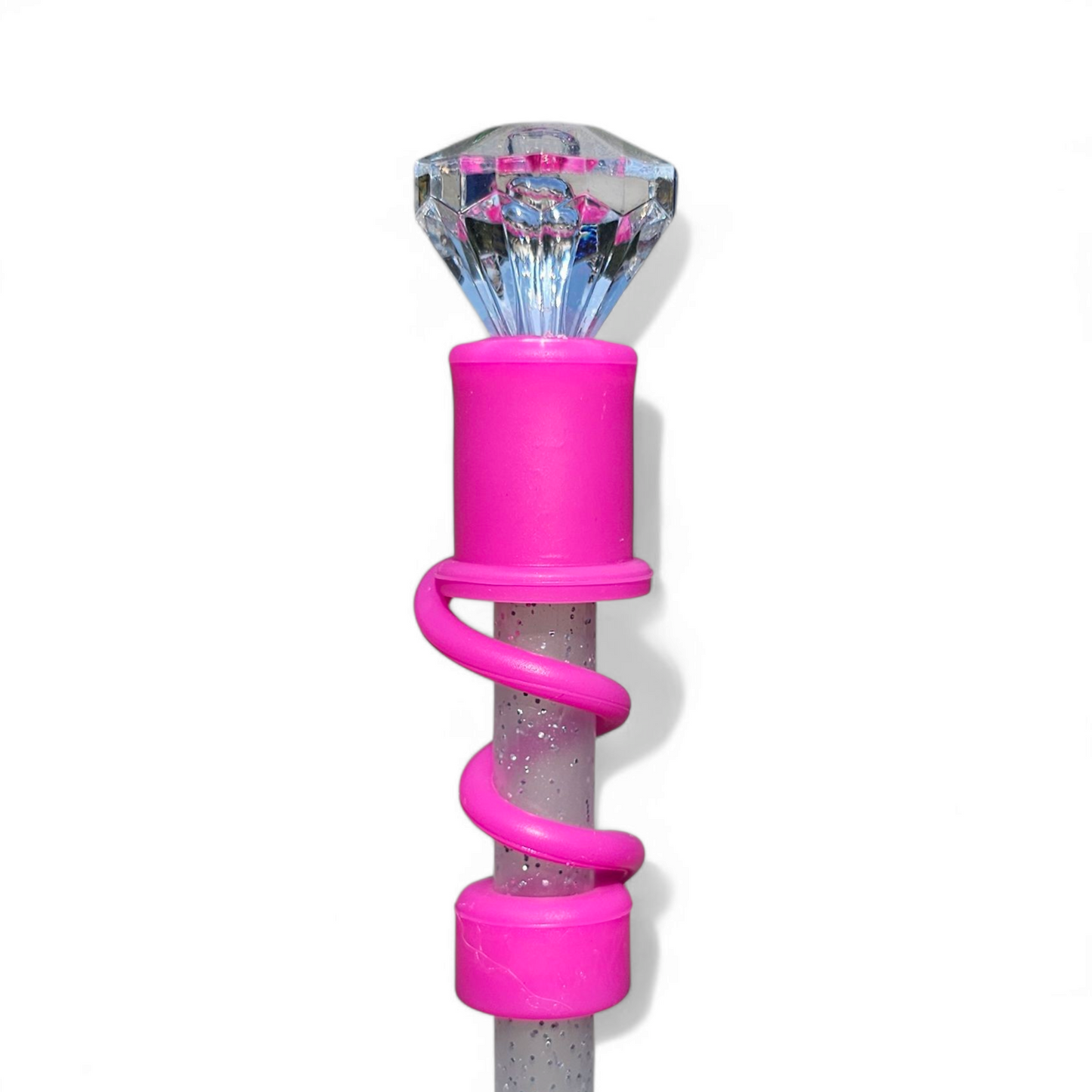 Clear | Berry Truffle Pink Diamond Silicone 10mm Straw Toppers by Southern Creative Glamour 