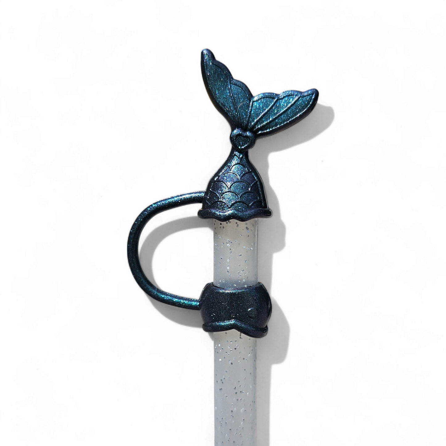 Green Metallic Shimmer Mermaid Tail Silicone Straw Topper 