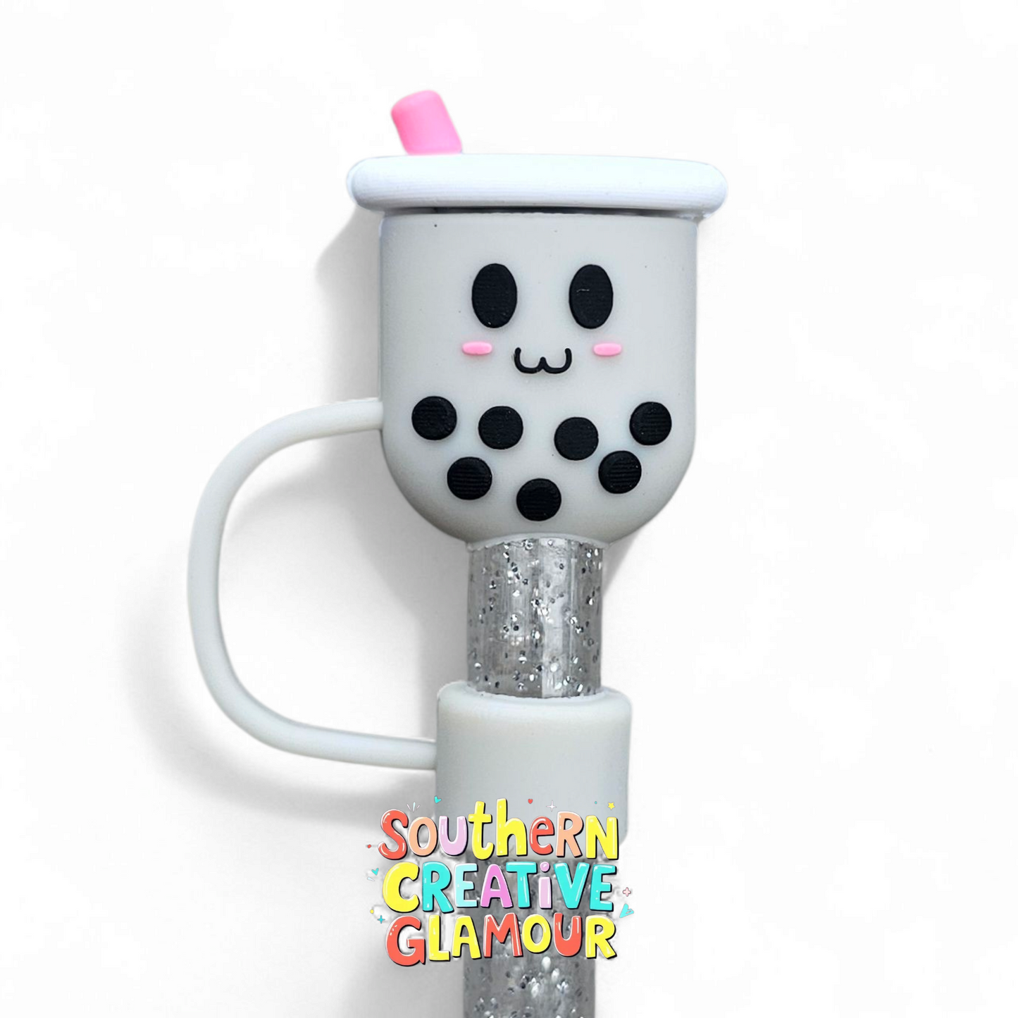 Grey Boba Tea 3D Silicone 10mm Straw Toppers by Southern Creative Glamour 