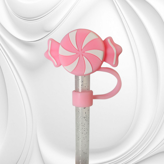 Pink and White Candy 3D Silicone Straw Topper