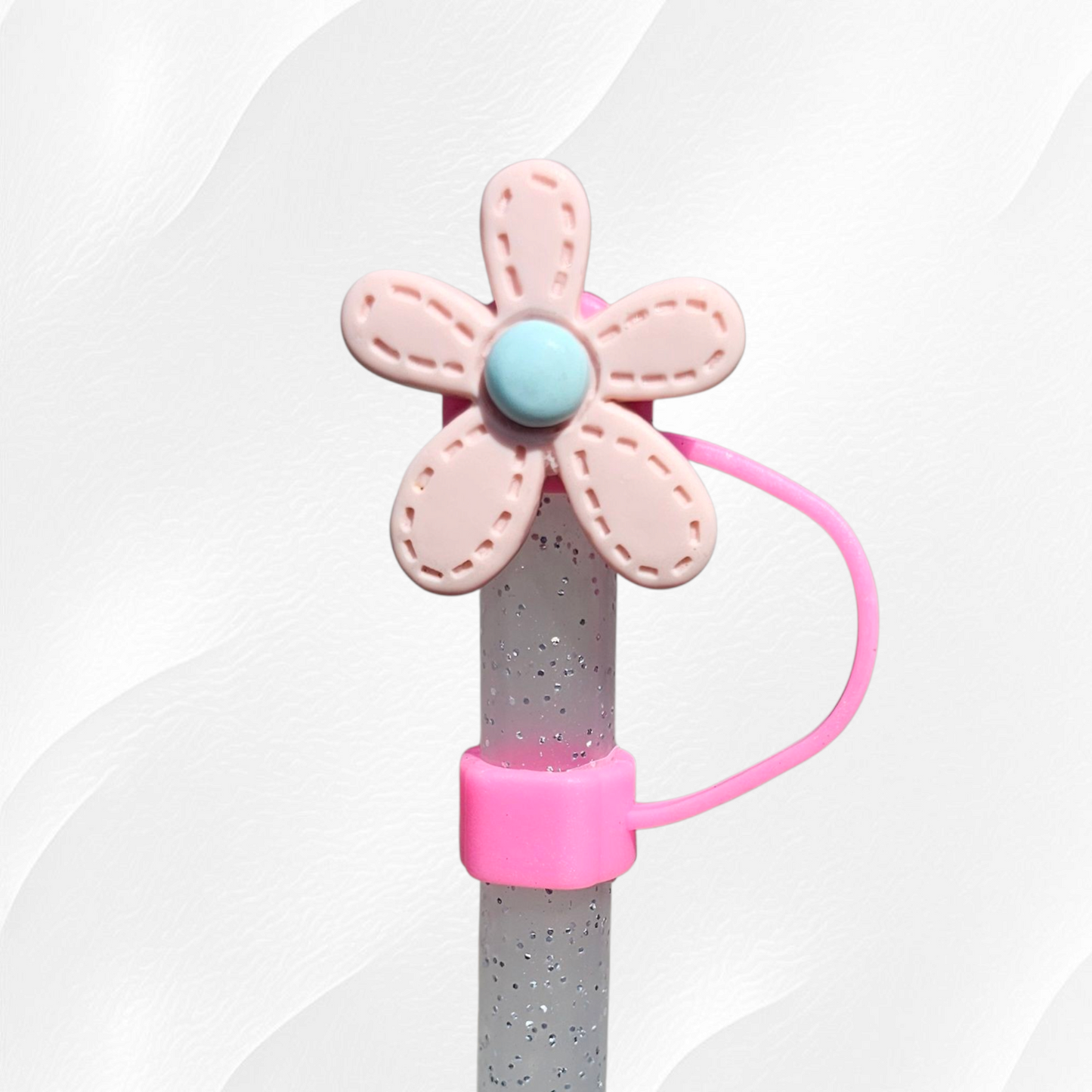  Pink Daisy Flower Straw Topper 