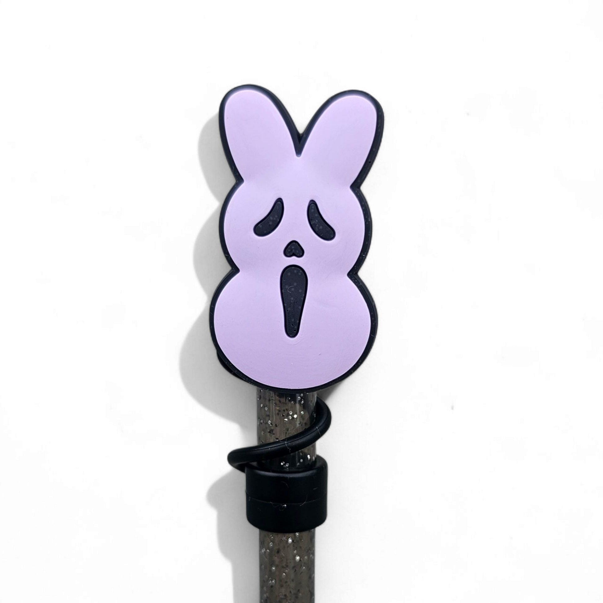 Lavender Purple Ghost Face x Peeps Halloween Silicone 10mm Straw Topper by Southern Creative Glamour 