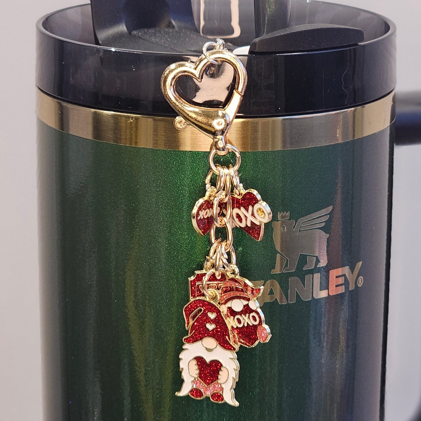 Red Glitter Valentine's Day Gnome Tumbler Straw Charm