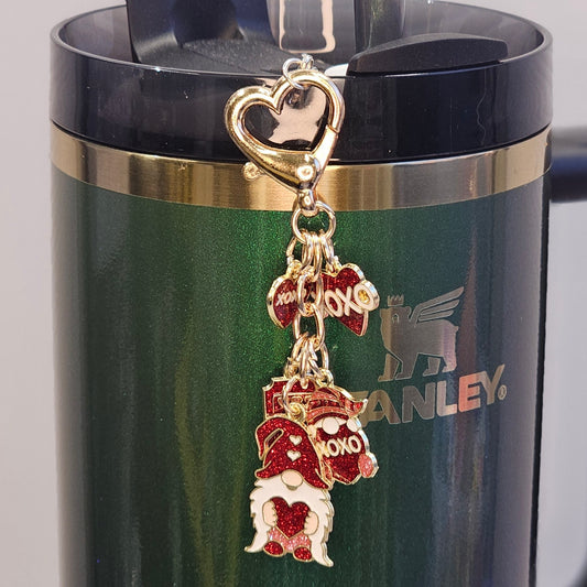 Red Glitter Valentine's Day Gnome Tumbler Straw Charm