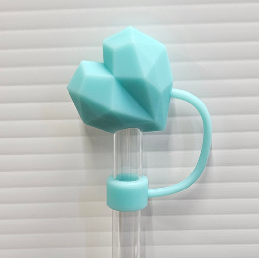 Tiffany Teal Blue Diamond Heart Valentine's Day 3D Silicone Straw Topper  - Heart Straw Cover  - Straw Cap 