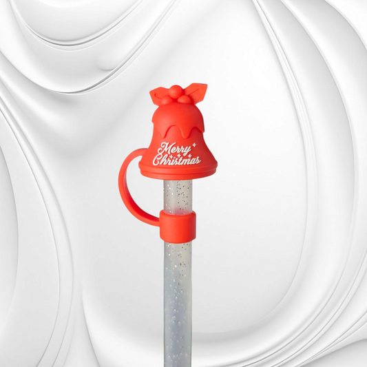 Red Christmas Bell 3D Silicone Straw Topper 