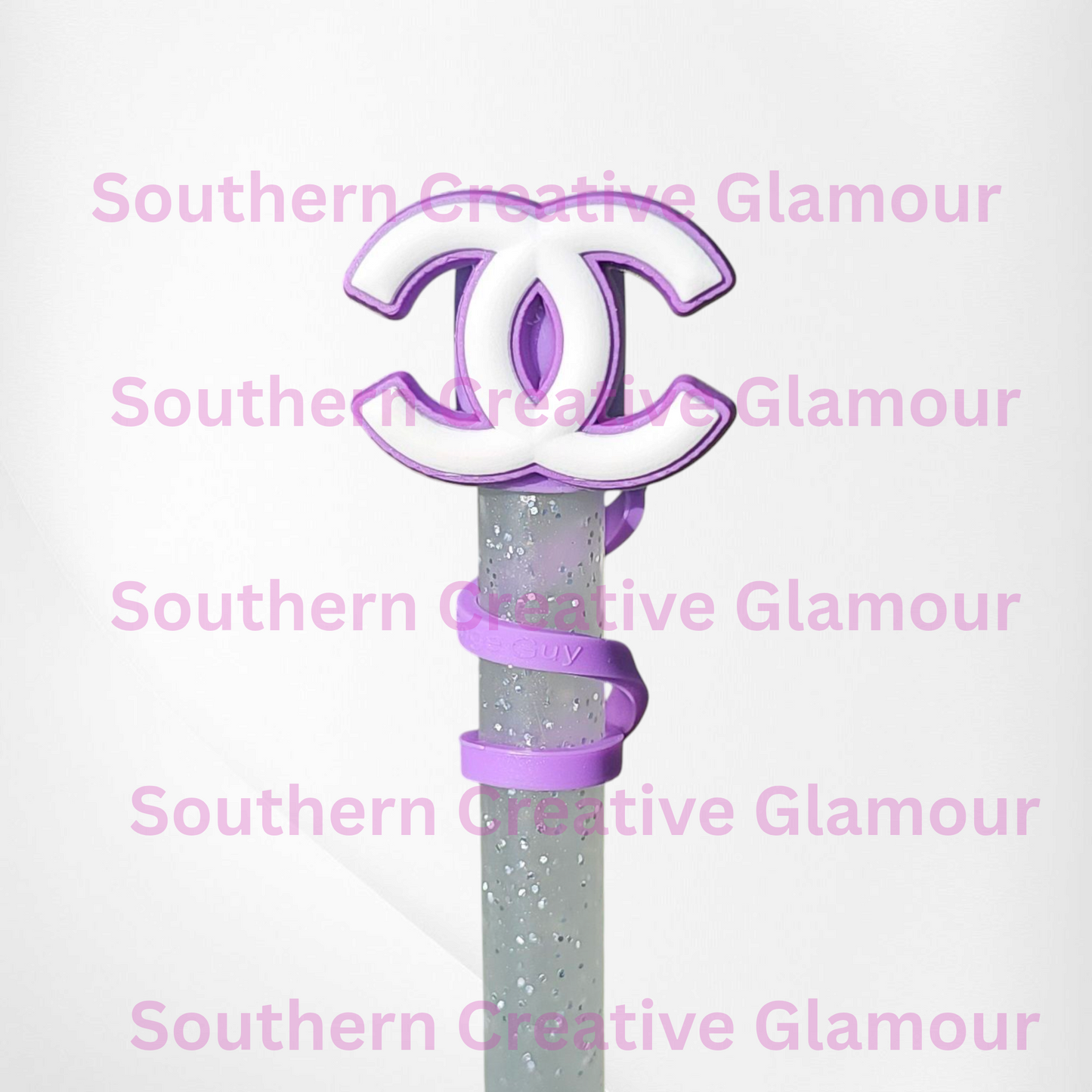 Purple and White CC Silicone Straw Topper  - Straw Cover. 