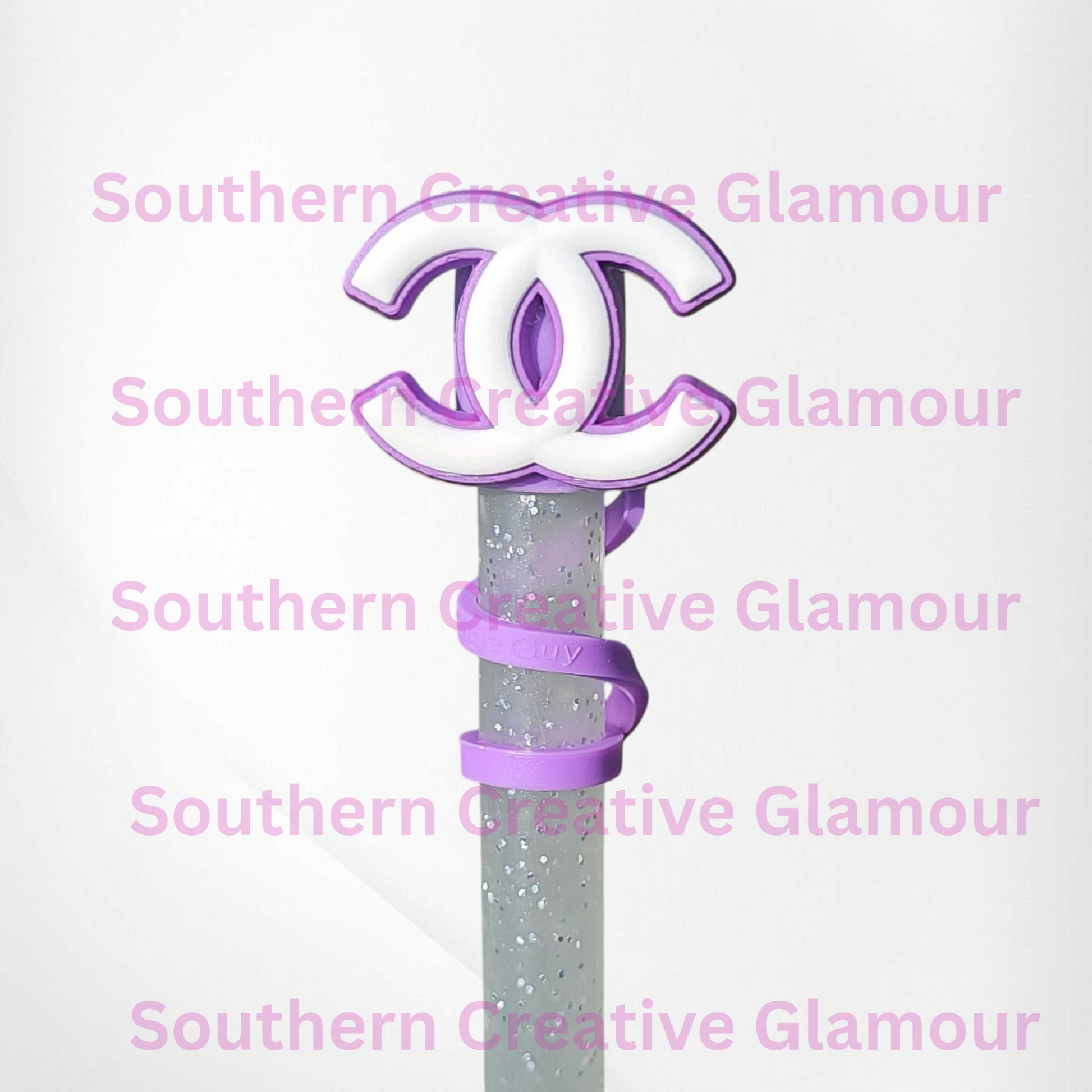 Purple and White CC Silicone Straw Topper  - Straw Cover. 