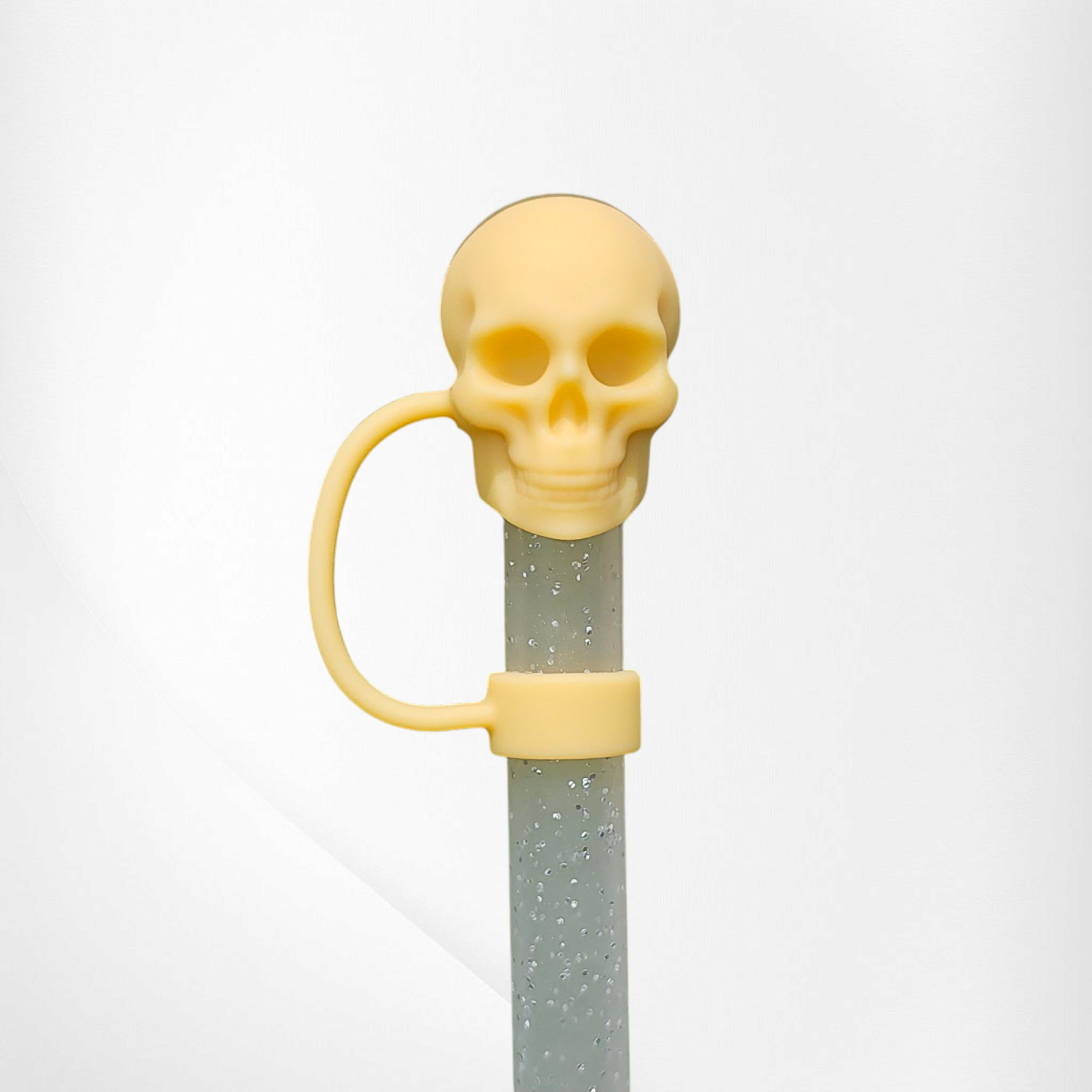 Yellow Halloween Skull 3D Silicone Straw Topper  - Straw Cover. 