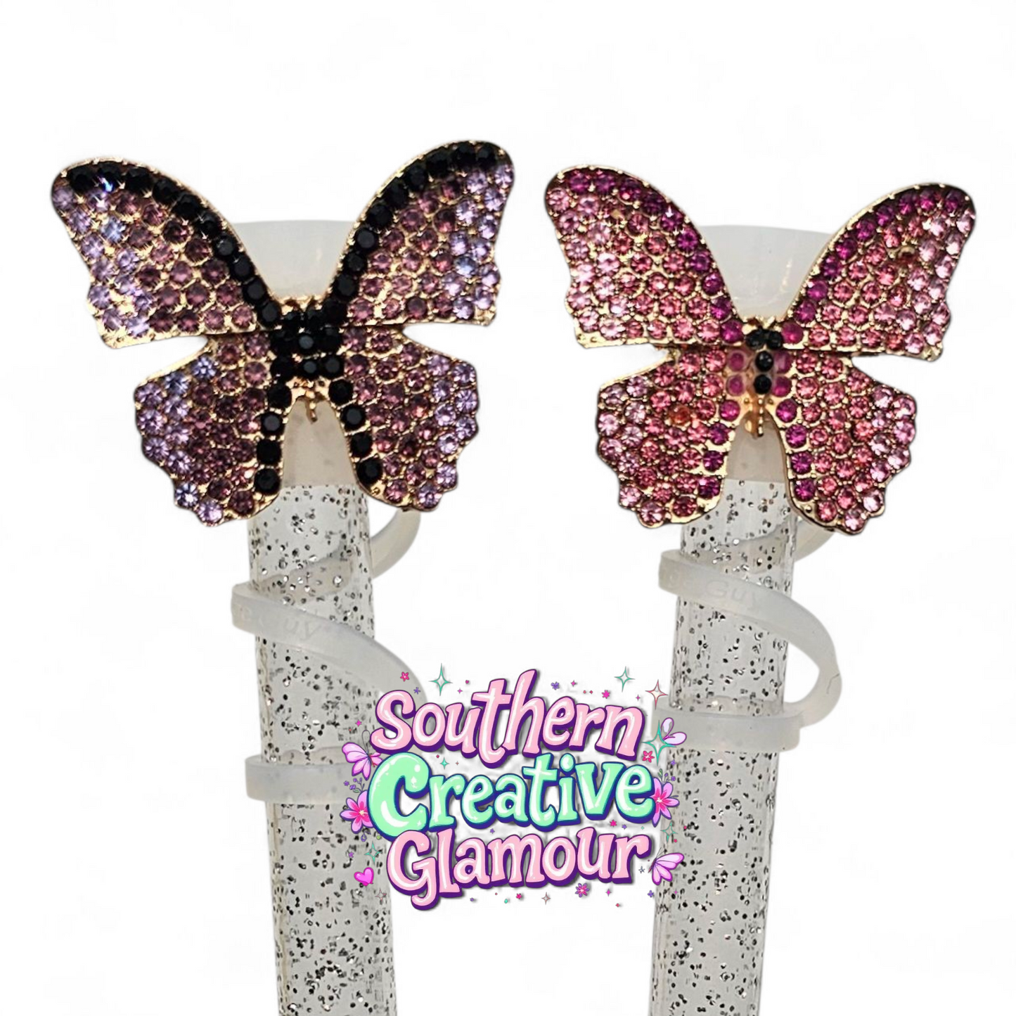 Bling Butterfly 10mm Straw Topper | 10mm Straw Cover by Southern Creative Glamour 