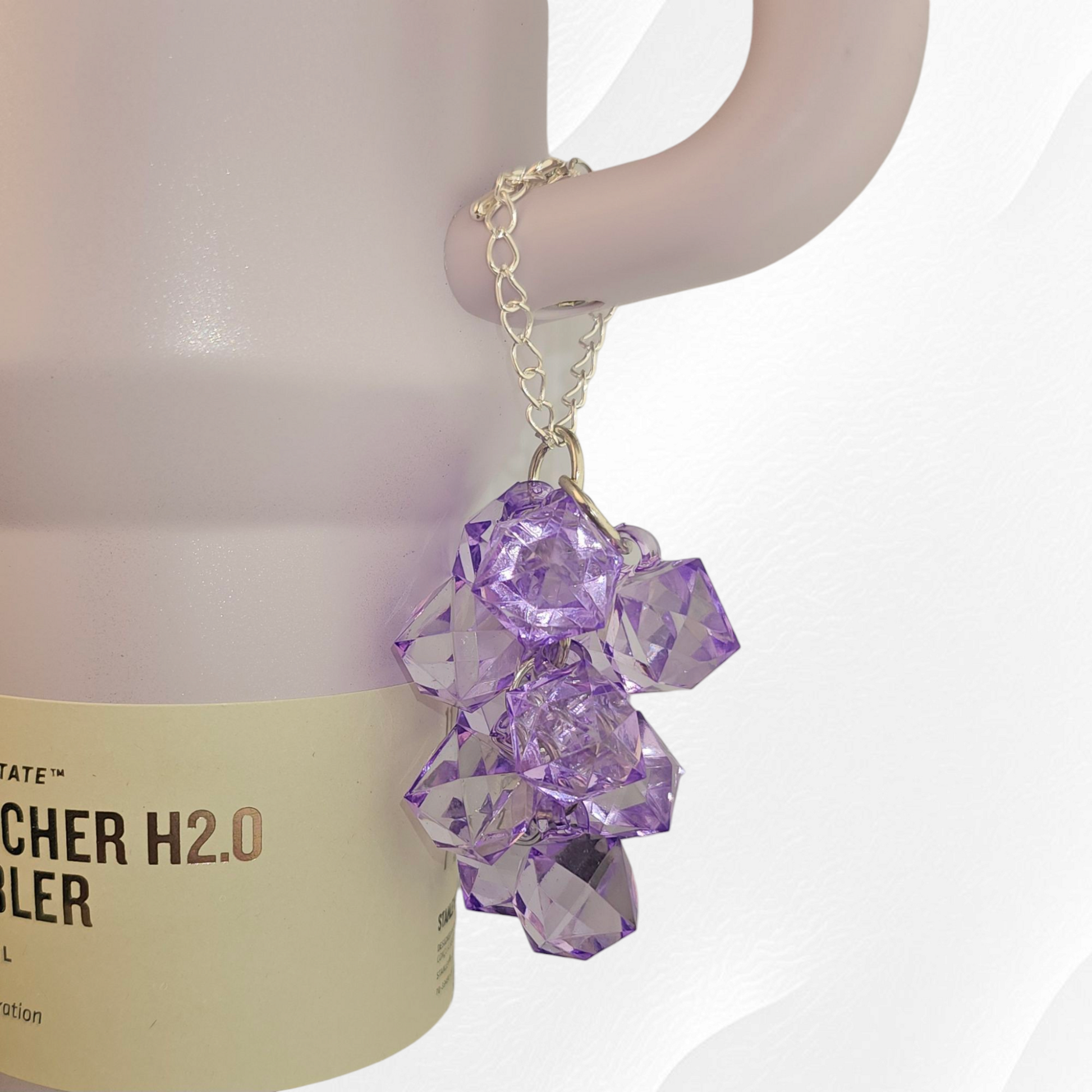 Purple Crystal Beaded Tumbler Charm. Use as a tumbler straw charm or tumbler cup handle charm. 