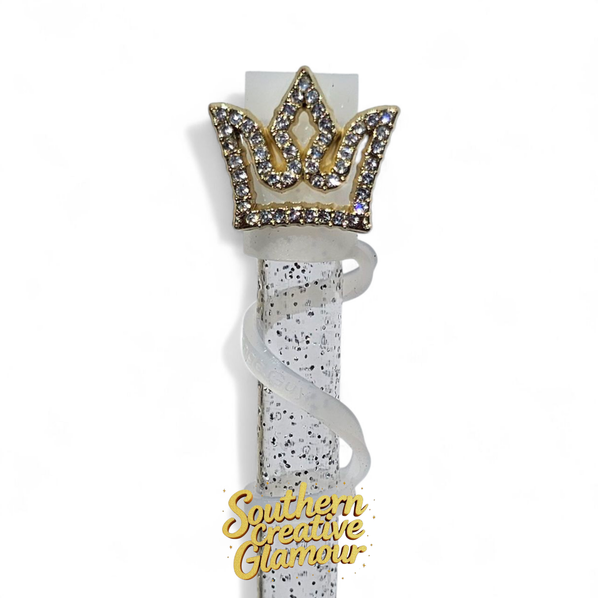 Gold Diamond Crown Straw Topper | 10mm Straw Cover by Southern Creative Glamour 