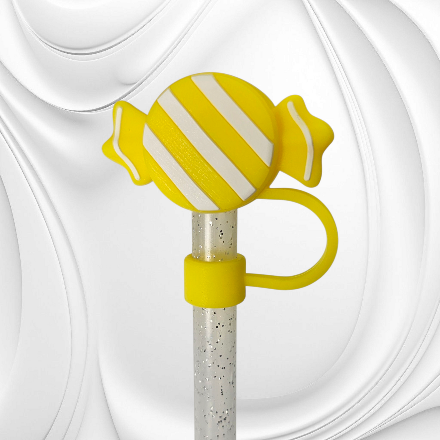 Yellow and White Candy 3D Silicone Straw Topper