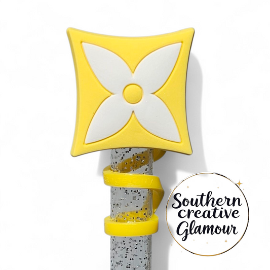 Louis Vuitton " LV " 4 Point Star inspired Yellow & White 2D Silicone 10mm Straw Topper by Southern Creative Glamour 