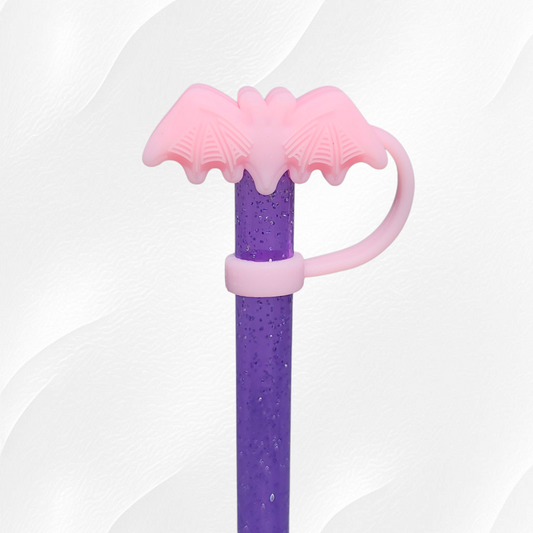 Pink Textured Halloween Bat 3D Silicone Straw Topper 