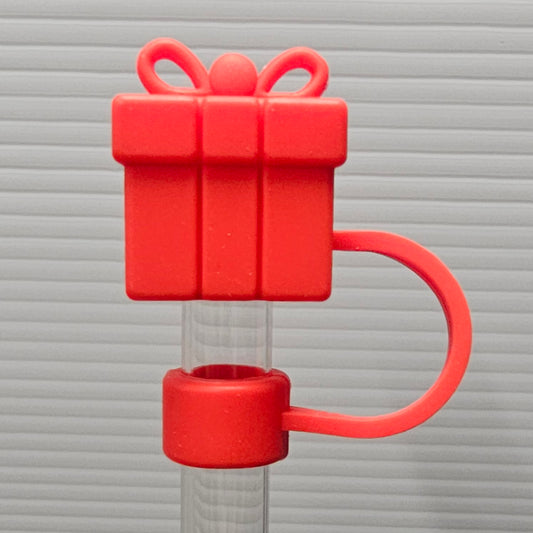 Red Christmas Present Straw Topper 