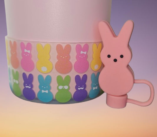 Multicolor Easter Peeps Silicone Tumbler Boot and PEEPS inspired Pink Easter Bunny 3D Silicone Straw Topper Set. 