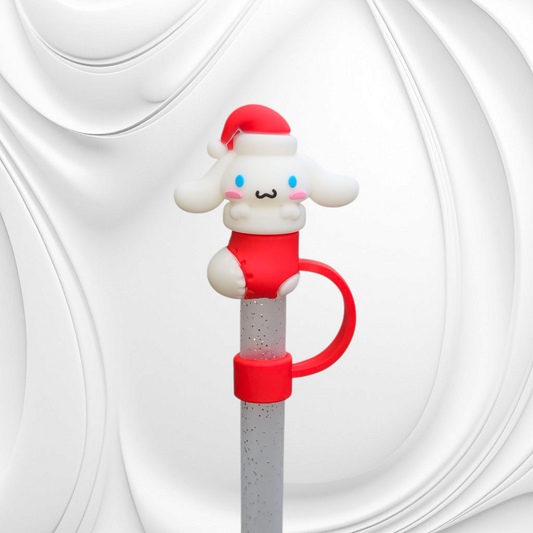 Winter Holiday  | Christmas Red and White Cinnamoroll inspired 3D Silicone Straw Topper 