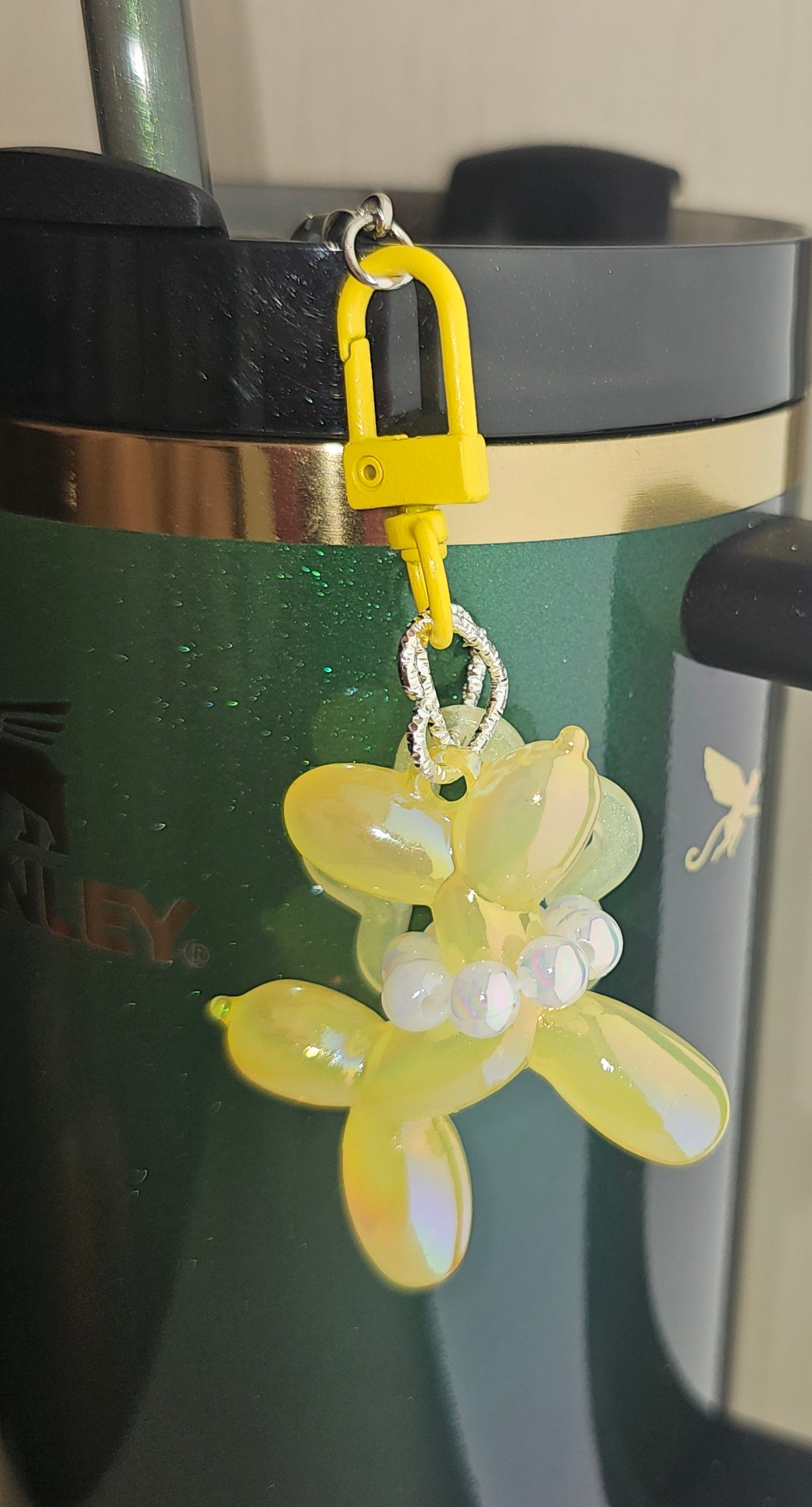 Iridescent Pearlescent Pearl Yellow Balloon Dog w/ Star Charm For Stanley Tumbler Straw