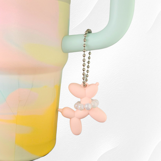 Pearl  / Light Orange Balloon Dog wearing white pearl necklace cup handle charm. 