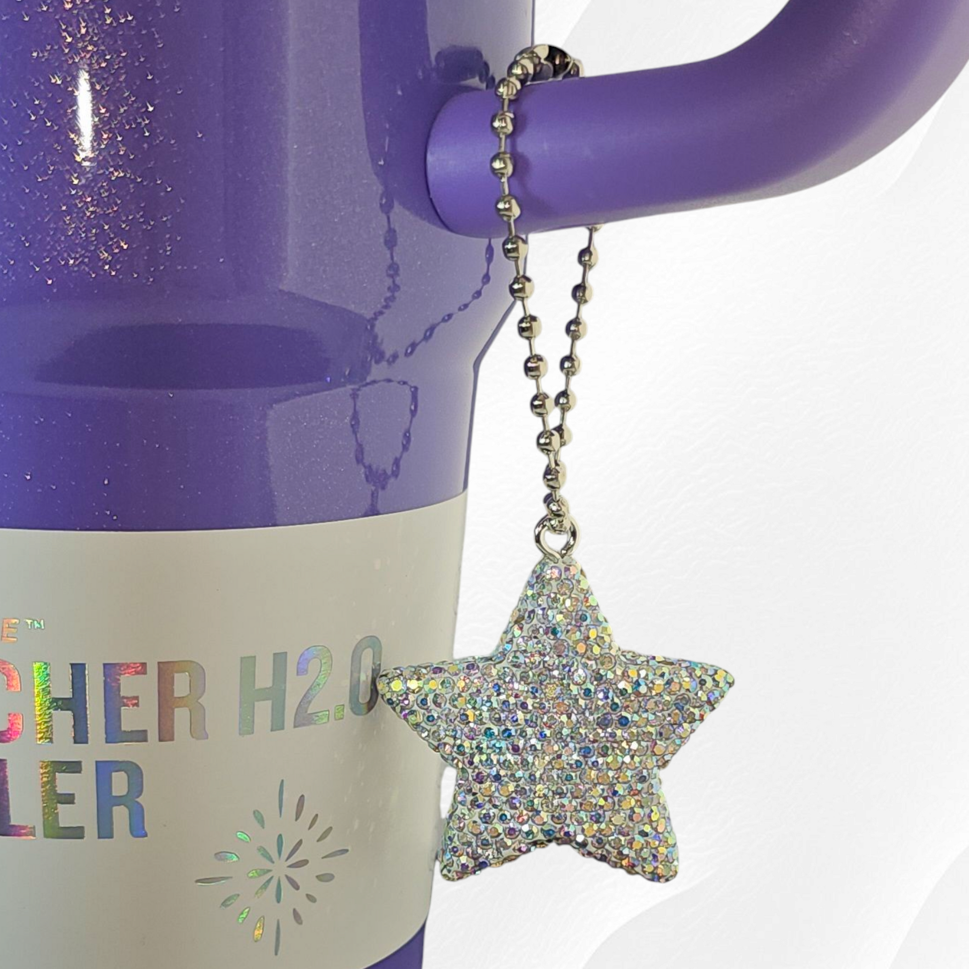 Rhinestone silver Glitter star tumbler charm. 