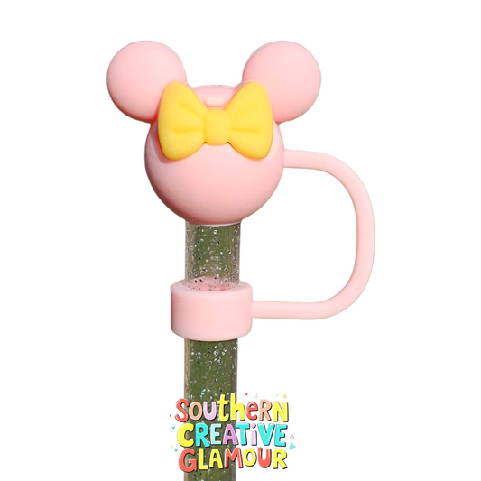 Blush Pink Minnie Mouse 3D Silicone 10mm Straw Topper by Southern Creative Glamour 