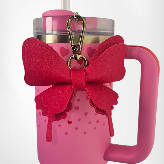 Pink leather Butterfly Tumbler Straw Charm