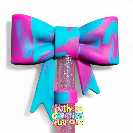 Teal and Pink Mermaid Dreams 3D Bow Silicone 10mm Straw Topper by Southern Creative Glamour 