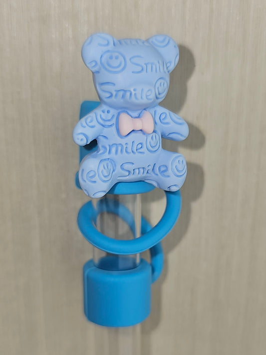 Spring Blue Teddy Bear Silicone Straw Topper  - Straw Cover  - Straw Cap. Gummy Bear Straw Topper. 