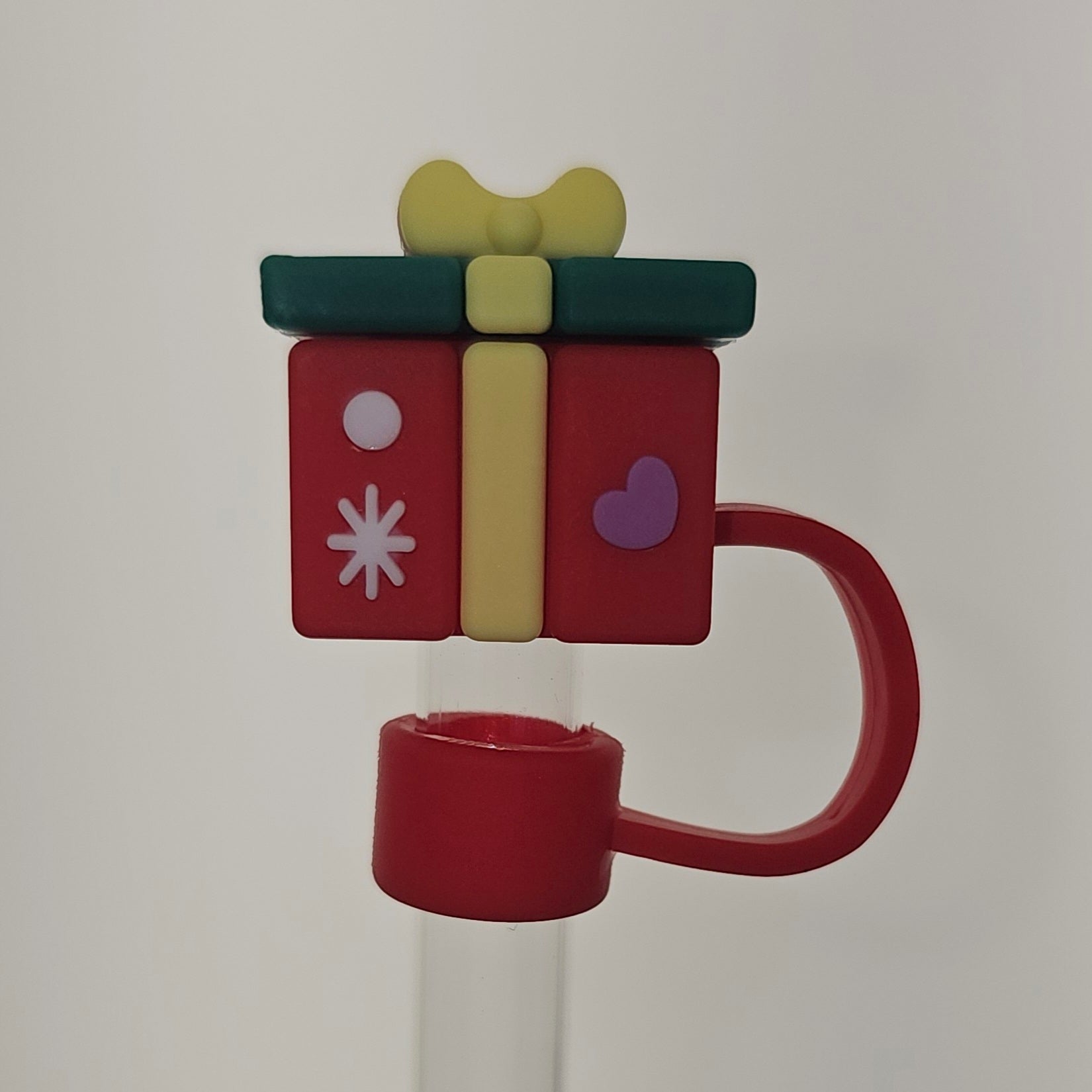 Holiday Red Christmas Present 3D Silicone Straw Topper  - Straw Cover 