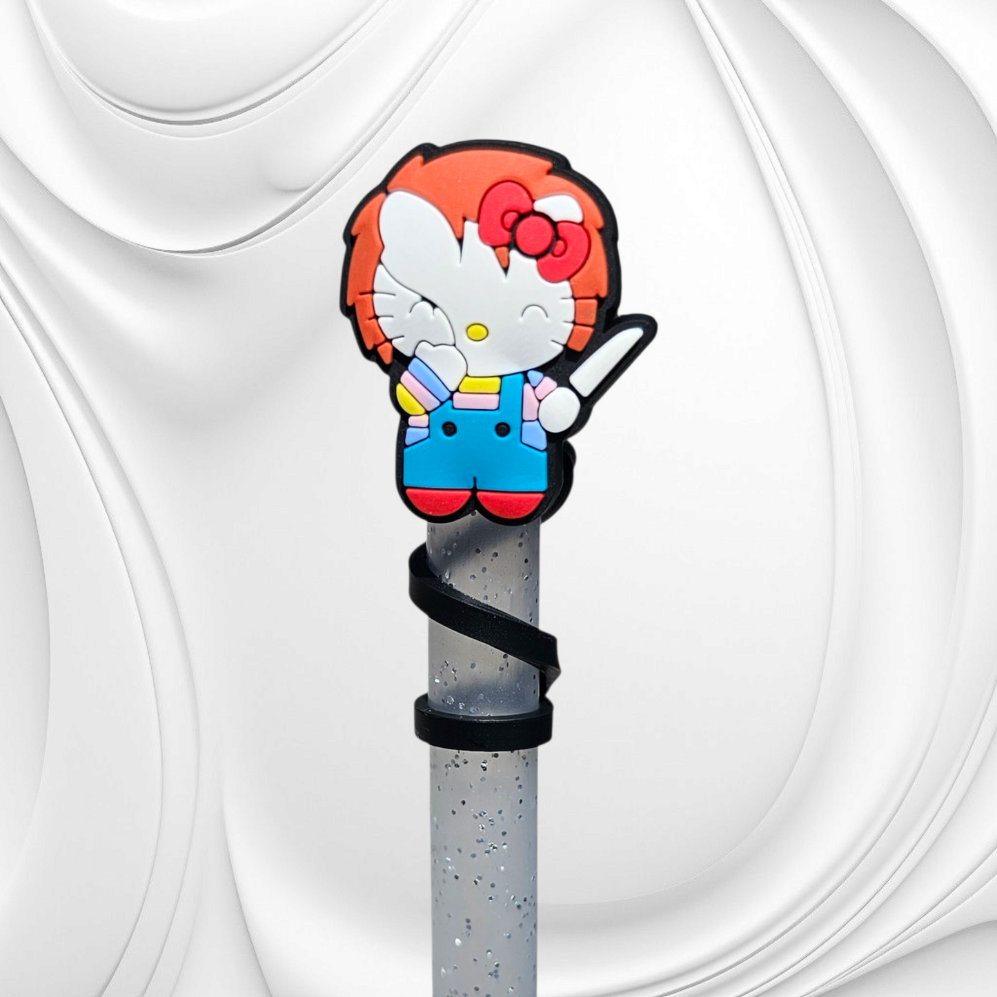 Chucky Hello Kitty inspired Halloween Silicone Straw Topper. 