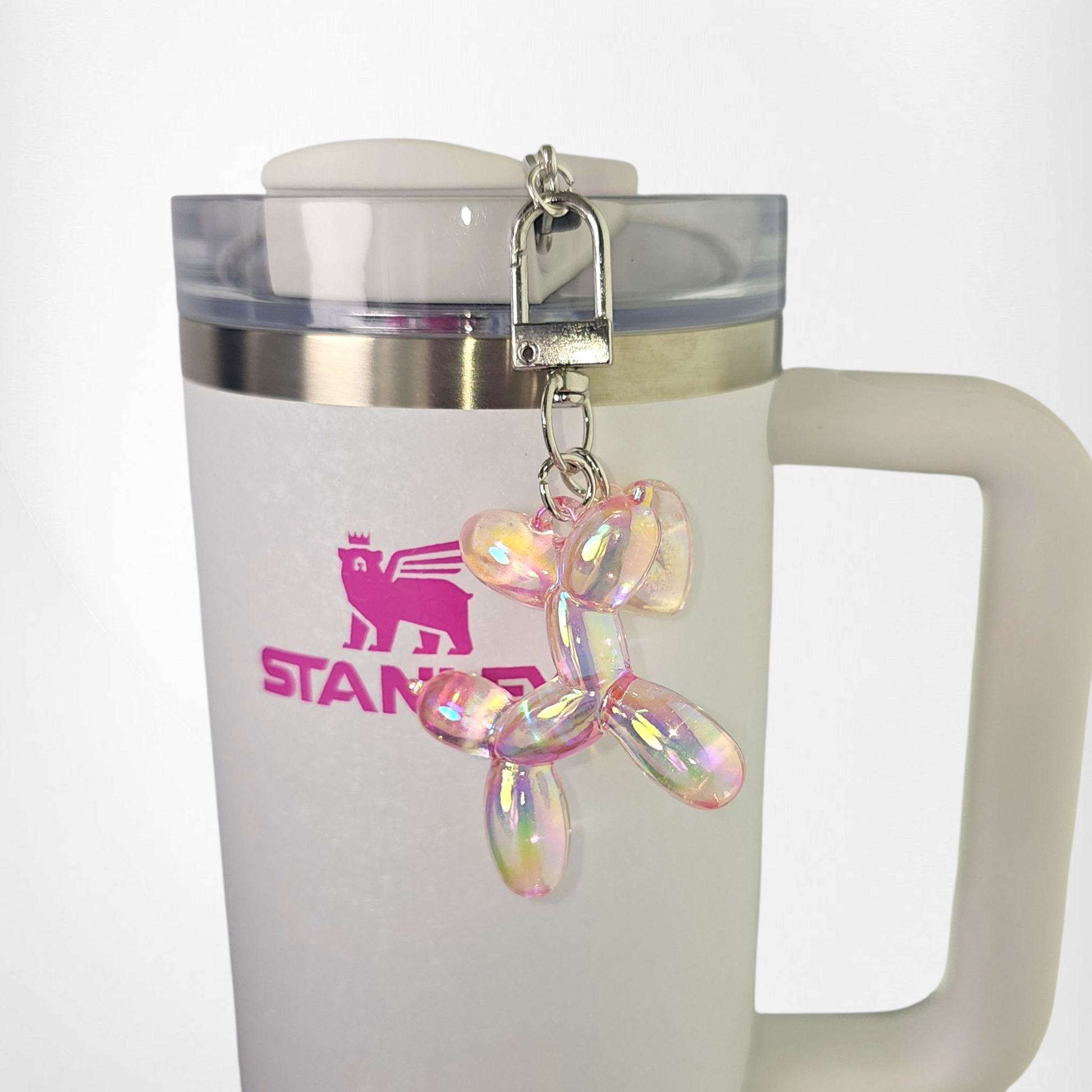 Iridescent Pearlescent pink balloon Dog charm. 