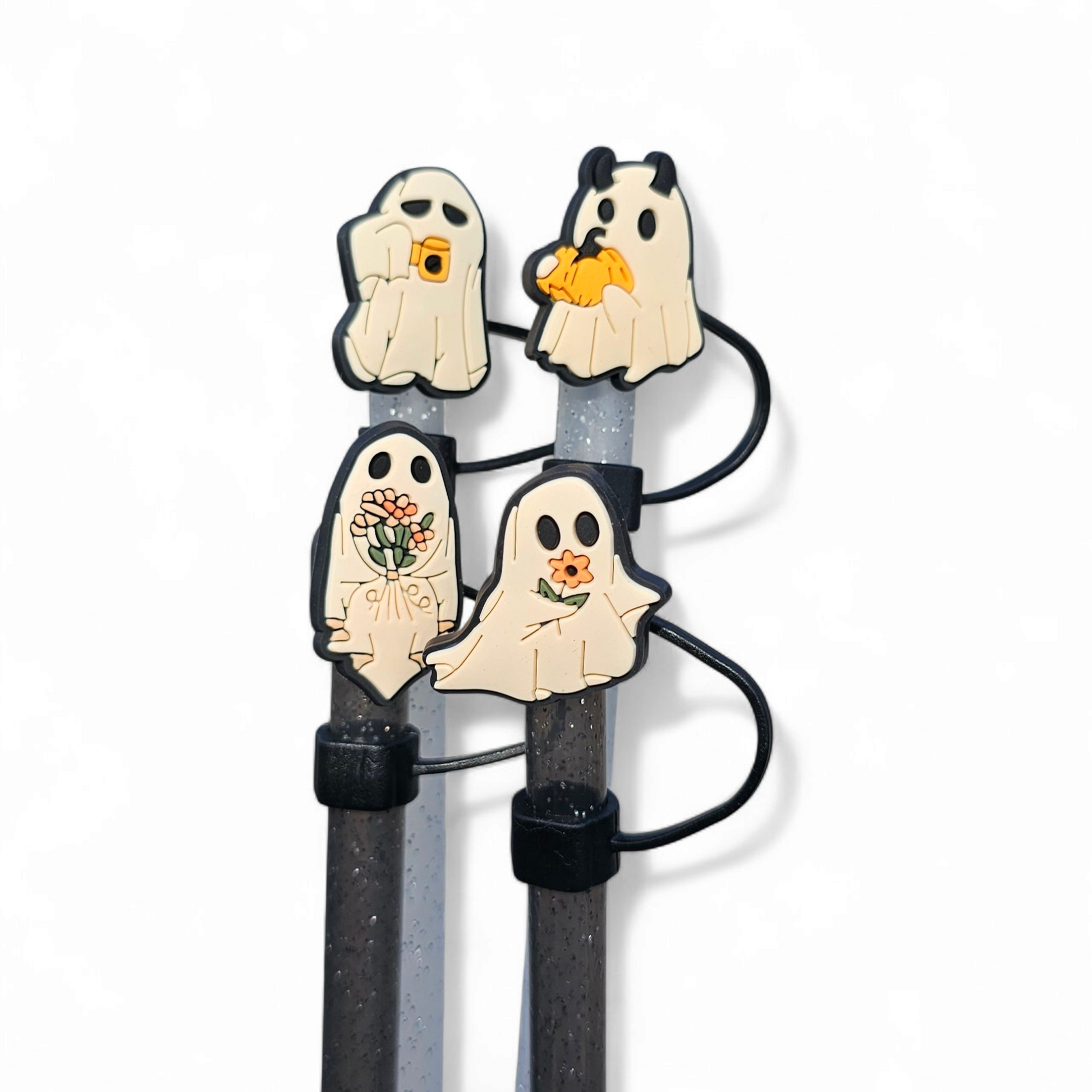 Neutral Halloween Ghost Silicone Straw toppers 