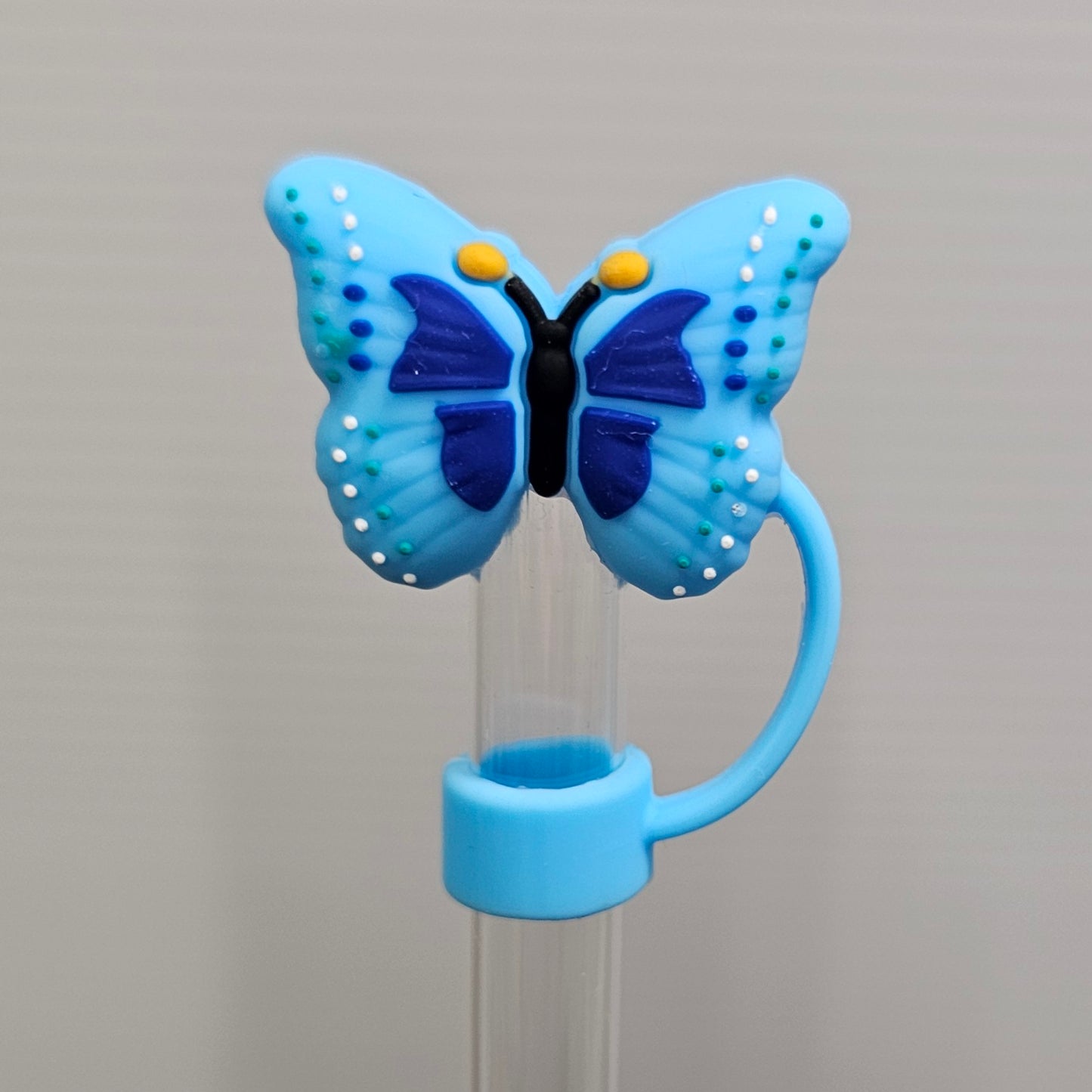 Teal and Royal Blue Butterfly 3D Silicone Straw Topper  - Straw Cover  - Straw Cap. Fits 10mm and Stanley Straws. 