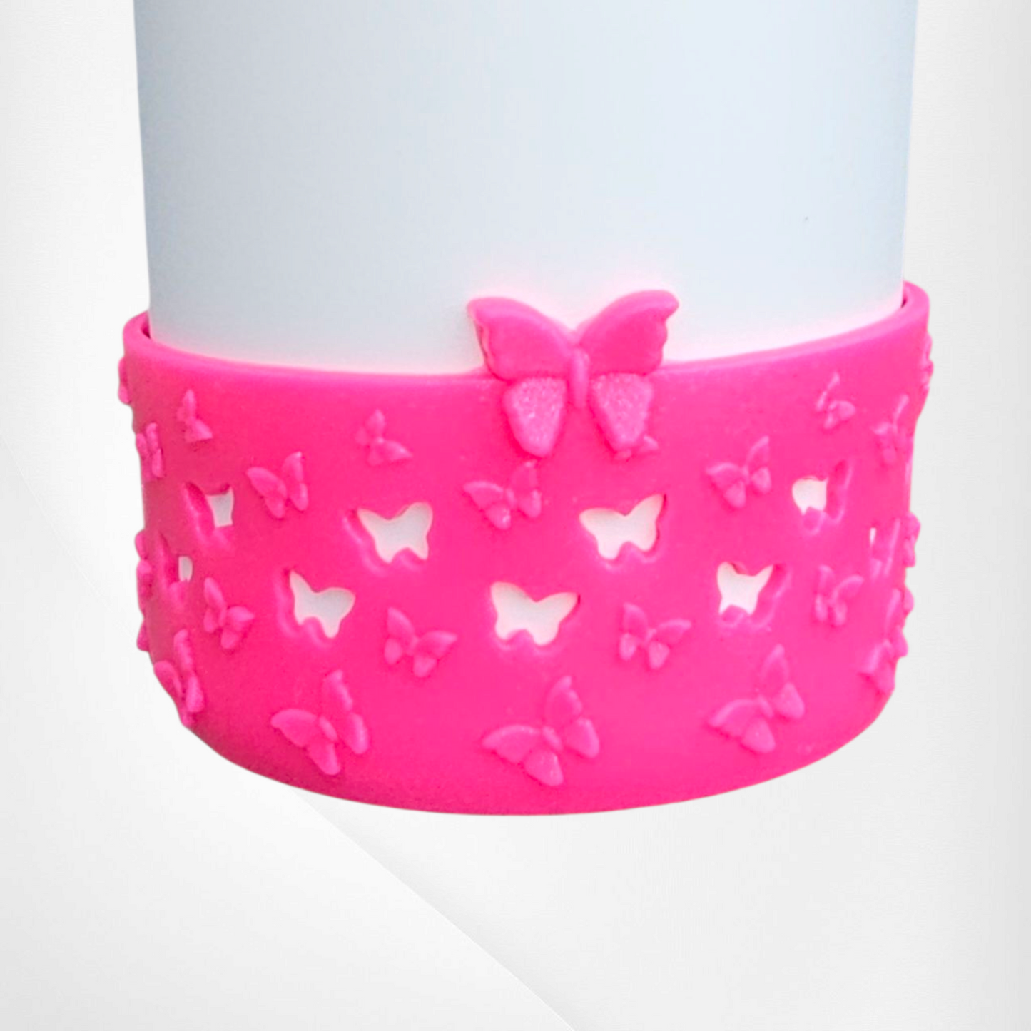Hot Pink Shimmer Butterfly 3D Silicone Tumbler Boot by Southern Creative Glamour 
