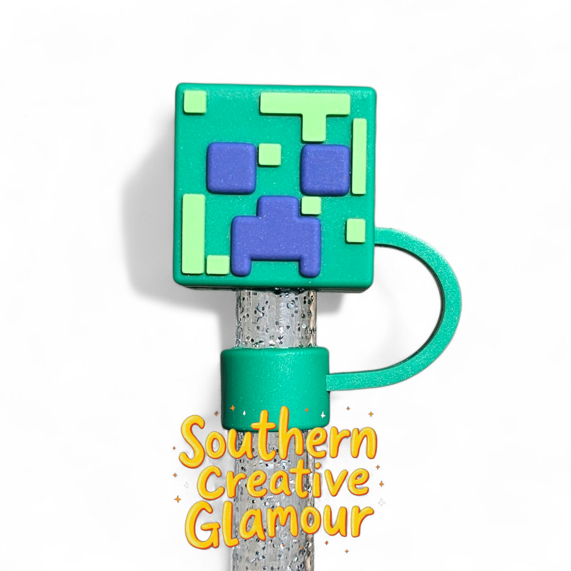 Green Creeper 3D Minecraft 10mm Straw Toppers 